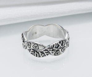 Elder Futhark Sterling Silver Valknut Ring, Handmade Jewelry