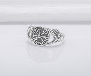 Minimalistic Vegvisir Steerling Silver Ring, Handmade Jewelry