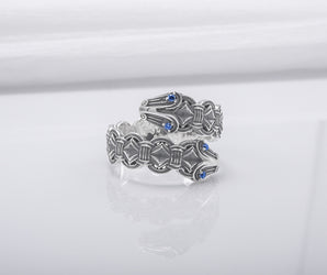 Sterling Silver Ring With Double-Headed Serpent, Handcrafted Jewelry