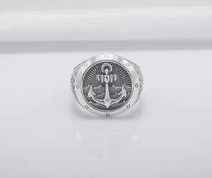 Handmade 925 Silver Ring With Anchor And Sea, Handcrafted Jewelry
