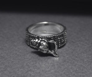 925 Silver Seashell Ring with Greek Ornament, Handcrafted Marine Jewelry