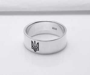 Sterling Smooth Silver Ring with Trident, Made in Ukraine Jewelry