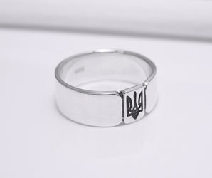 Ukrainian Trident Sterling Silver Smooth Ring, Made in Ukraine Jewelry