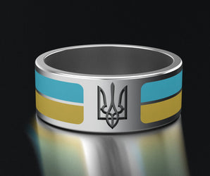 Sterling Smooth Silver Ring with Ukrainian Flag, Made in Ukraine Jewelry