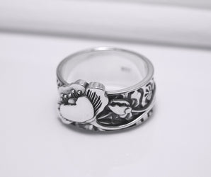 Ring with Poppy Flower, Sterling Silver Jewelry, Made in Ukraine