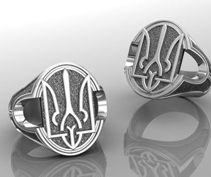 Ukrainian Trident 925 Silver Signet Ring, Made in Ukraine Jewelry