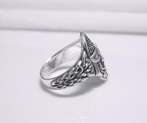 Sterling Silver Odin Mask Ring with Unique Norse Pattern, Handmade Viking Jewelry