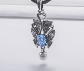 Unique Sterling Silver Pendant With Butterflies and Gem, Handcrafted Jewelry