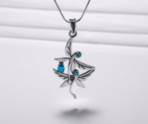 925 Silver Dragonflies Pendant with Blue Gems, Unique Fashion Jewelry